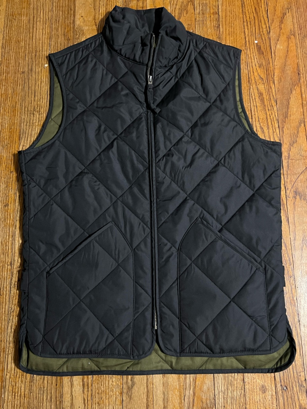 J. Crew Quilted Black Men's Vest with Olive Trim